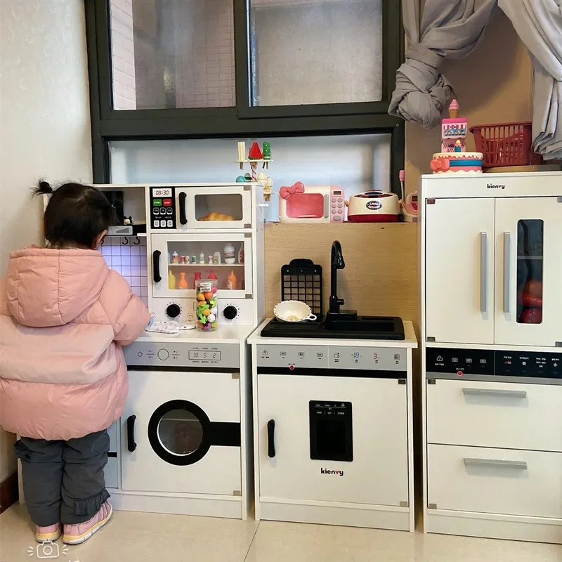 

Kitchen Toys Simulation Kitchenware Large Wooden Children's Play House Boy Simulation Refrigerator Wooden Baby Cooking Toys