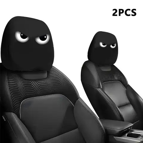 2 pezzi divertenti occhi obliqui stampa cartone animato copri poggiatesta per auto per la decorazione interna dell'automobile delle vacanze di Natale di Halloween