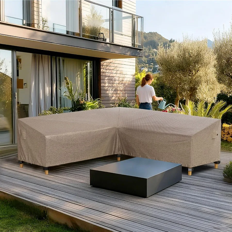 غطاء مقطعي خارجي من iBirdie مقاس 100 × 100 بوصة 99 × 98 97 × 96 L على شكل أريكة فناء مقاومة للماء ومقاومة للعوامل الجوية 600D شديدة التحمل G