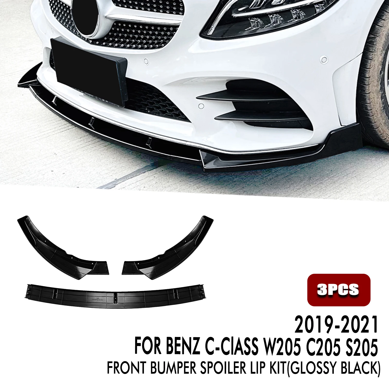 Car Front Bumper Spoiler Blade Lip Splitter Plate For Mercedes Benz C Class W205 C205 S205 AMG Sport 2019 2020 2021