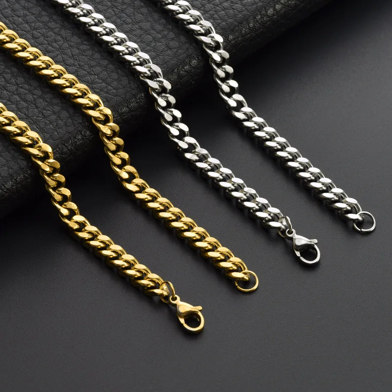 Exquisite New Stainless Steel Hip-Hop Style Six-Sided Polished 3/5/6mm Cuban Chain Naked Chain Wholesale For Men'S Jewelry Gifts