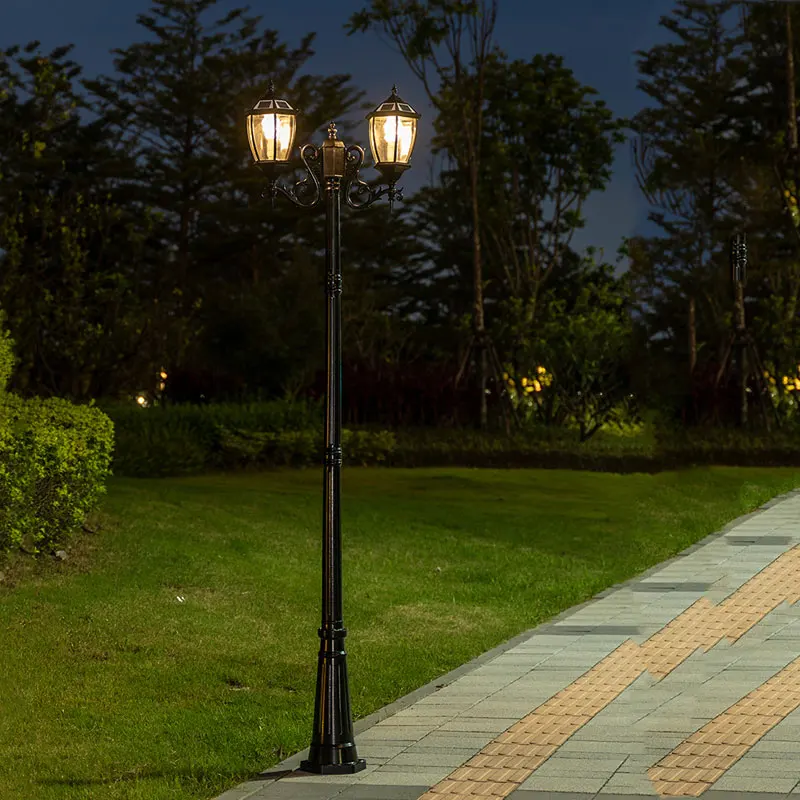 European Solar Street Light Outdoor Waterproof Garden Lamp Villa Yard Lawn Double Head High Pole Landscap LED Lighting Lamps