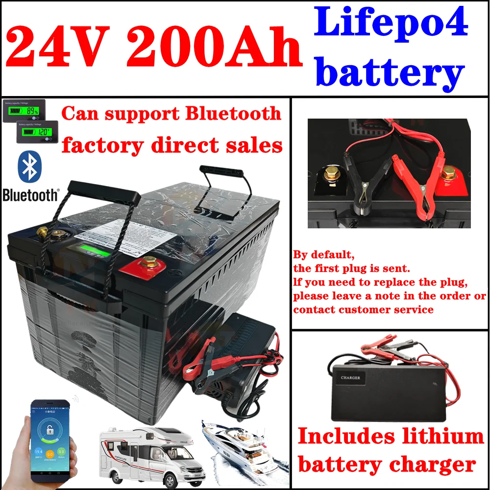 

24V 200AH lifepo4 lithium Battery with bluetooth BMS APP for 2000W Inverter Solar RV golf cart Two-wheeled ele small vehicle