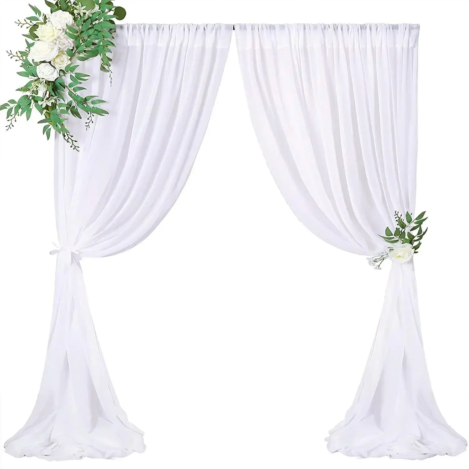 5FTx10FT Backdrop Curtain Chiffon Fabric, for Wedding Ceremony Arch Party Home Window Stage Decoration with Rod Pockets