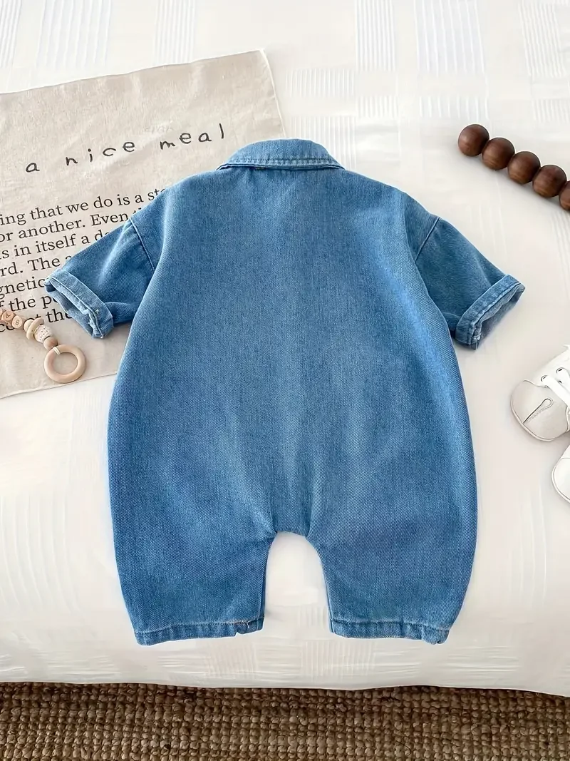 Baby Rompers for Girls Boys Clothes Denim Bodysuit for Newborn Loungewear Outfit Spring and Autumn Long Sleeve Trousers