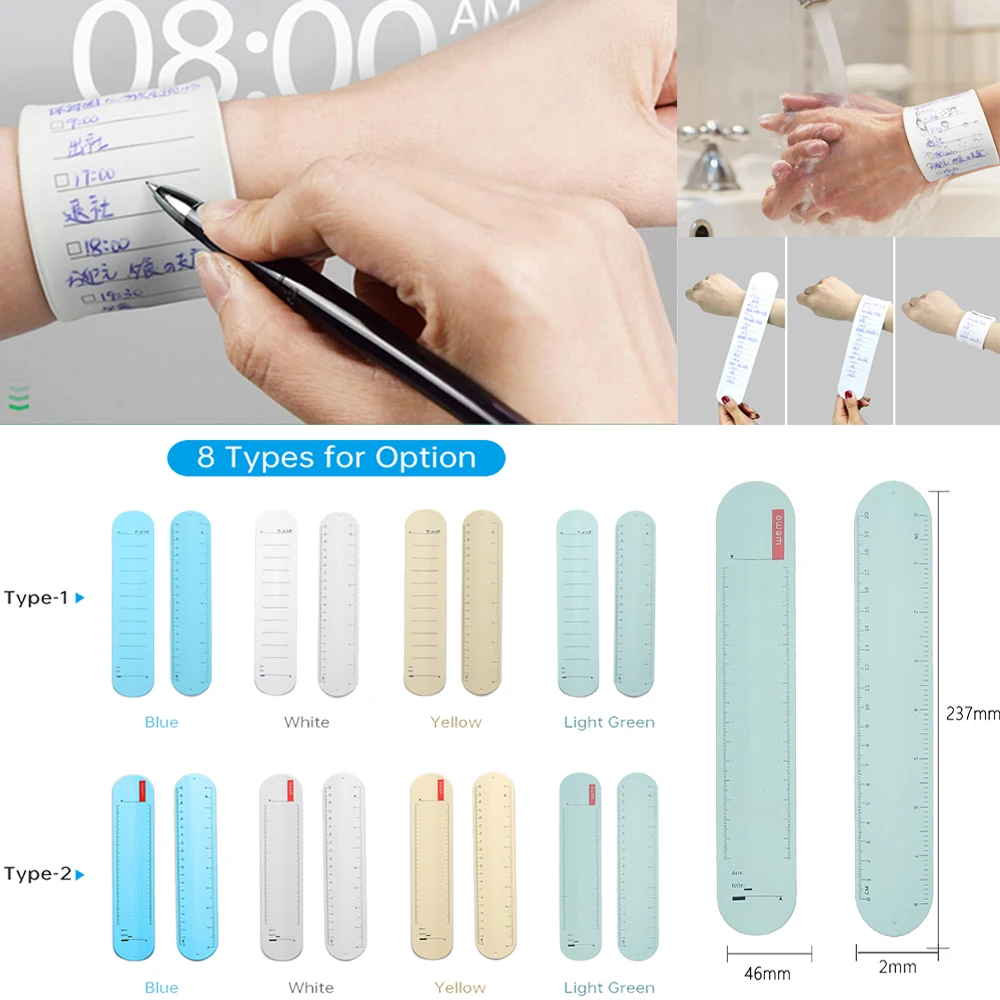 Reusable Erasable Wearable Plan Memorandum Silicone Memo Waterproof Wristband Portable Note for Students Nurse Notepad