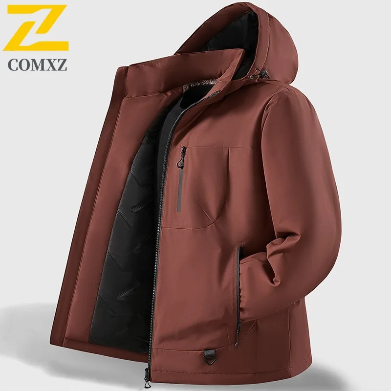 COMXZ 2025 Winter Men Graphene Lined Jacket Spring Autumn American Style Waterproof  Windproof Thick Outdoor Sports Casual Coat