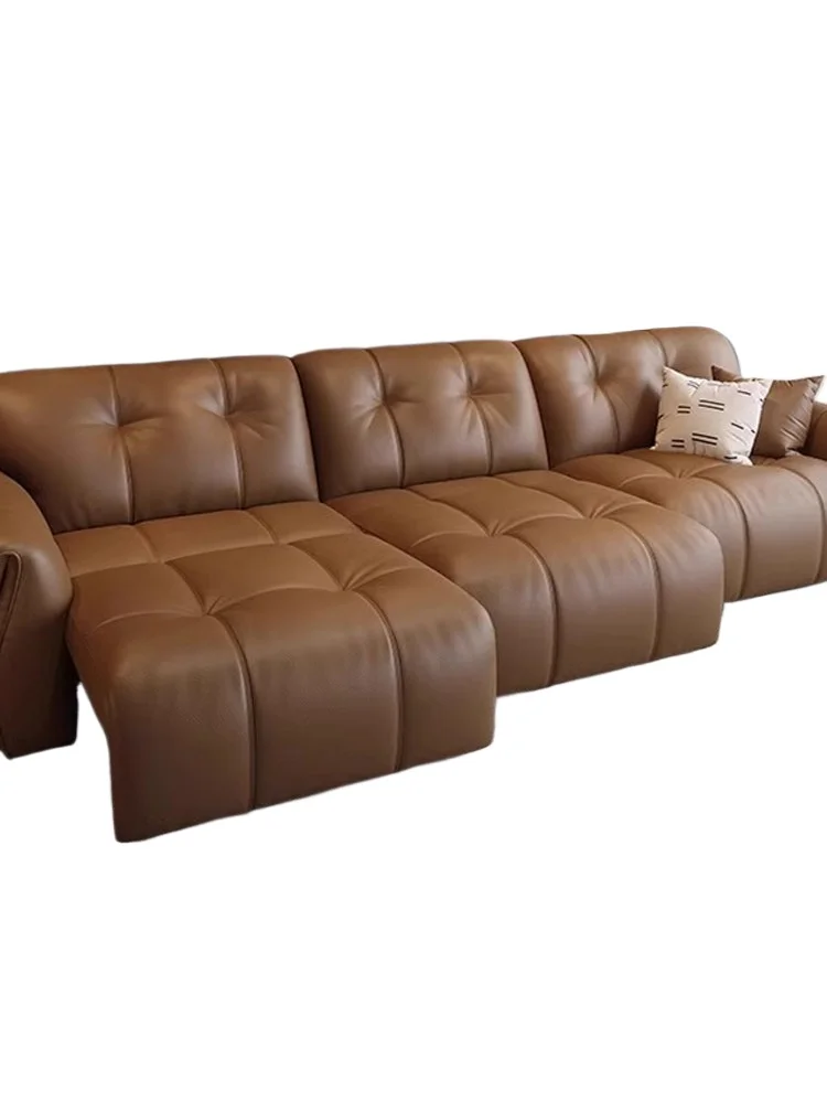 

Electric function leather sofa minimalist modern living room antique black adjustable retractable zero wall sofa bed