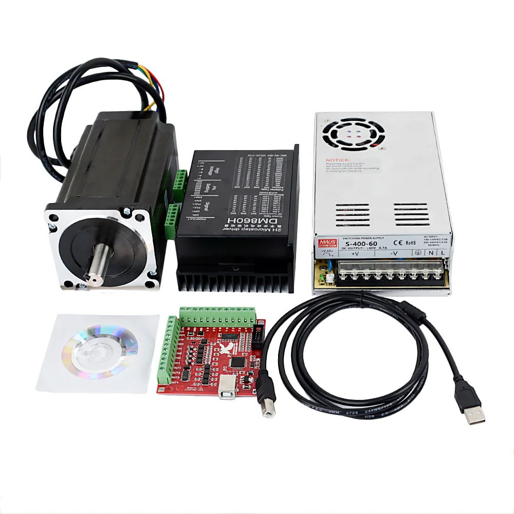 

1 Kit NEMA 34 CNC Stepper motor 86x65mm + DM860H driver + S-400W-60V power supply + mach3 card for CNC Engraving milling machine