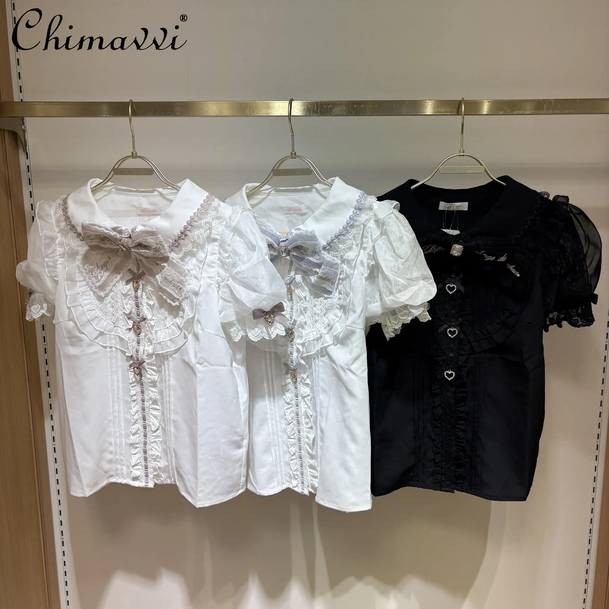 ญี่ปุ่น Liz หวานโบว์เสื้อผู้หญิง 2025 ฤดูร้อนเสื้อผ้าใหม่ Mass-ผลิตนุ่มตุ๊กตาสาวโบว์ใหญ่เสื้อแขนสั้นด้านบน