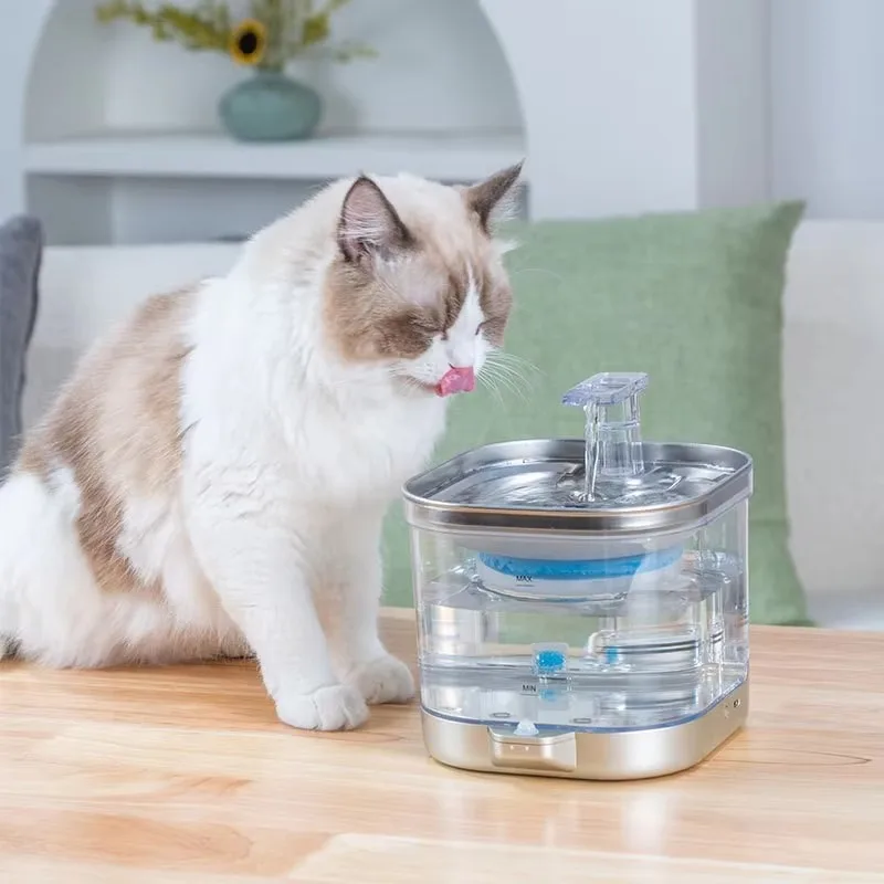 Automatic Pet Drinking Fountain Stainless Steel Wireless Charging Cat Water Dispenser Portable Non-Electric Battery view 5