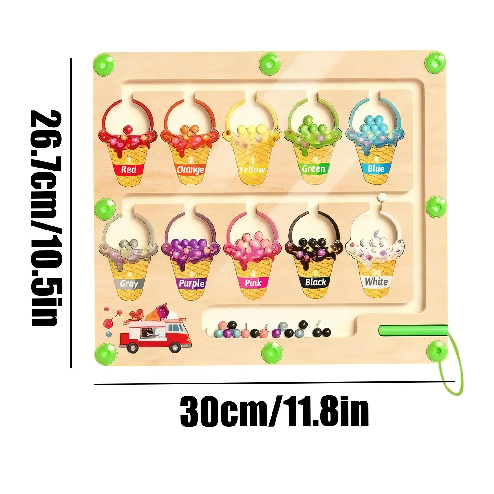 Magnetic Color Maze Board Wooden Color Sensory Maze Toy Magnet Balls Puzzles Board For Fine Motor Skills Preschool Kindergarten