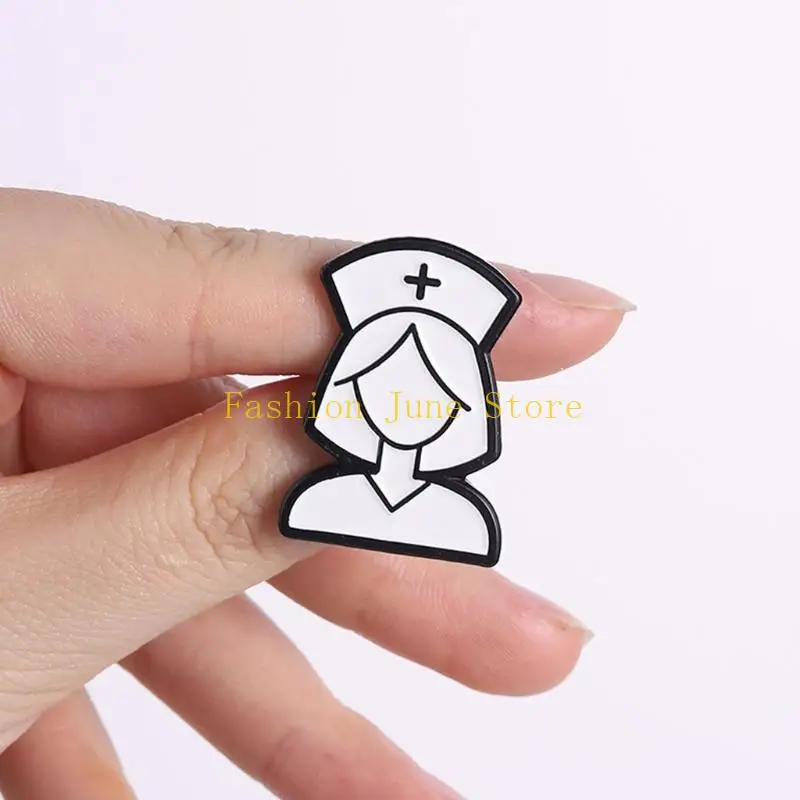 N5KA Alloy Nurse Brooch Pin Small Black and White Lapel Accessory, 0.82 x 1.18 In Nurse Hat Detail Accent for Bags, Hats