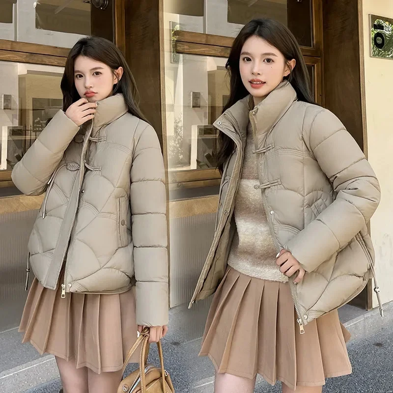 Korean Winter Parkas Women Short Down Cotton Jacket Thick Warm Fashion Stand collar Zipper Padded Coat Female Loose Outwear T731