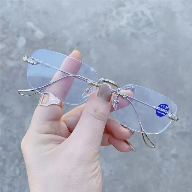 Luxus Diamant Cut Lesebrille Frauen Randlose Anti Blau Licht Brillen Damen Plus Rezept Brillen Dioptrien 0 Bis + 4,0 – Detail 11