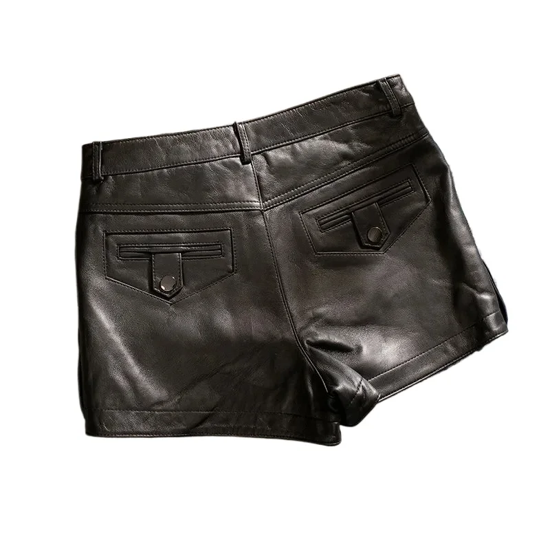 

Genuine Sheepskin Leather Shorts for Women 2024 High Waisted Shorts Womens Clothing Korean Fashion Black Shorts Femme