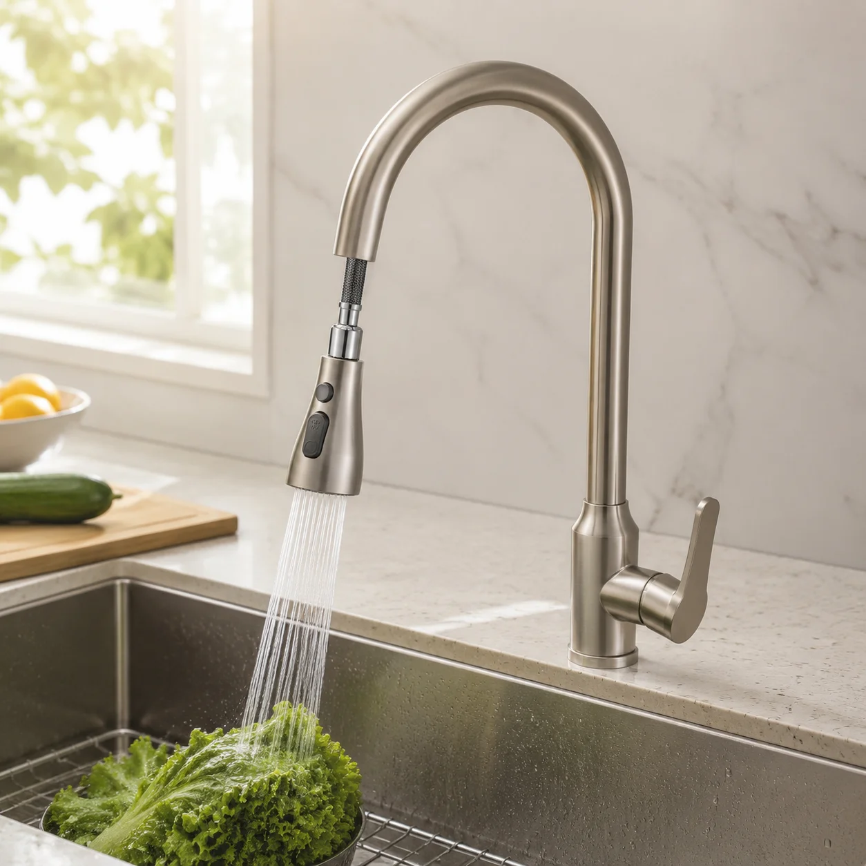 304 Stainless Steel Pull out Kitchen Faucet Deck Mounted Sink Water Tap with Mixer Stream Sprayer Head Hot Cold Taps for Kitchen