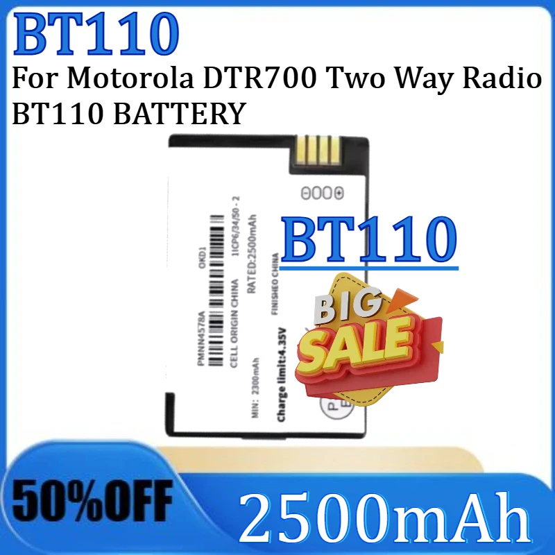 

For Motorola DTR700 Two Way Radio BT110 BATTERY New BT110 High Quality Battery PMNN4578A 3.7V 2500mAh Lithium-ion Battery