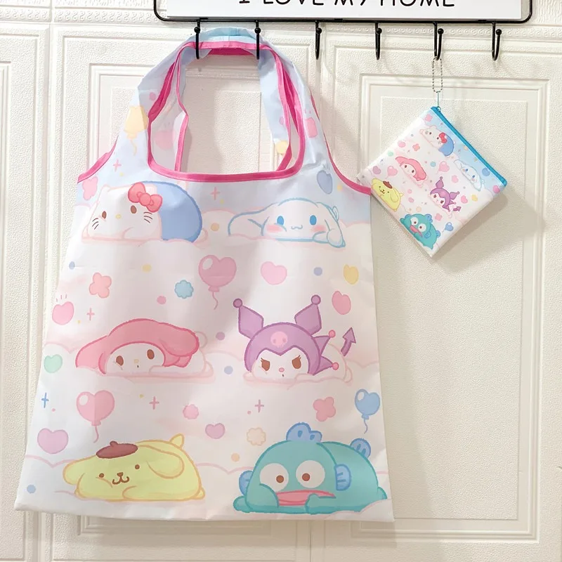 HelloKitty Sanrio Kawaii MyMelody Kuromi Cinnamoroll New Ins Shopping Bag Borsa per gilet in tessuto Oxford di grande capacità può essere piegata