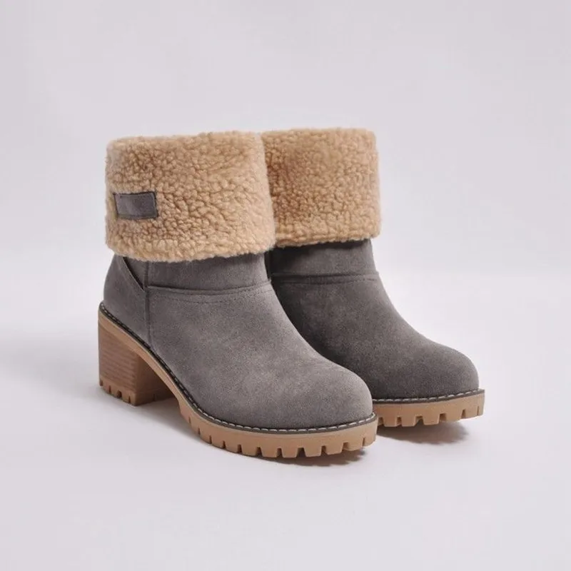 2022 New Women Boots Winter Outdoor Keep Warm Fur Boots Waterproof Women Snow Boots Thick Heel With Round Head Short Boot