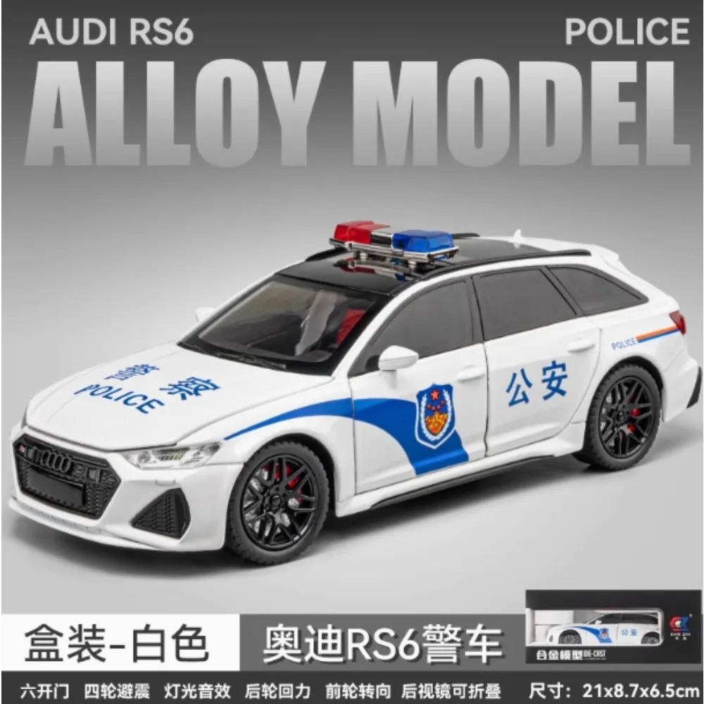 Voitures de Police AUDI RS6, modèles miniatures en alliage moulé sous pression, jouets avec son et lumière, véhicules à tirer pour enfants, cadeaux de Collection, 1:24