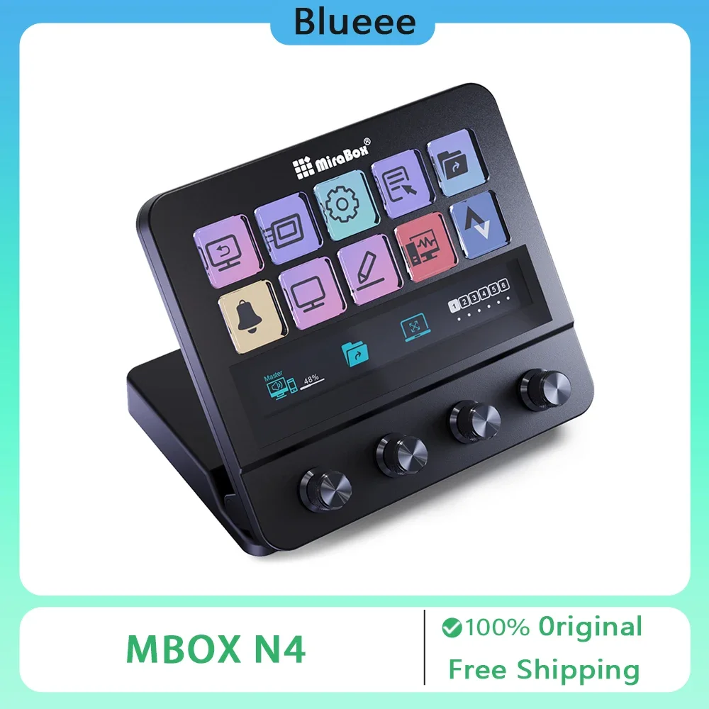 Mirabox N4 Stream Deck 10-Key Visual Macro Keyboard Adjustable Stand Touch Strip Quad-Dial Interface MBox N4 Custom Stream Dock