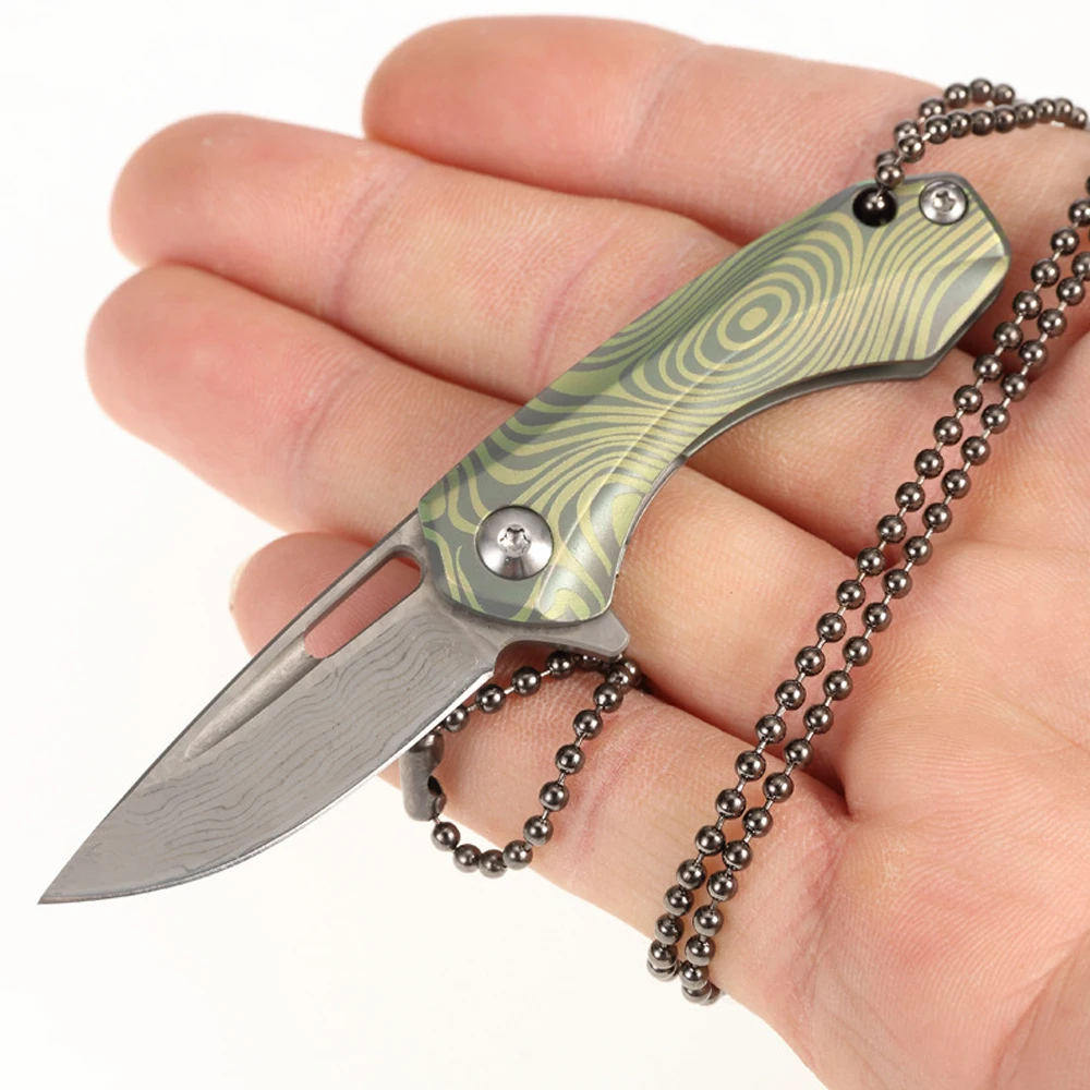 Mini Folding Damascus Knives EDC Titanium Handle Camping Knife Portable Sharp Tiny Knife Keychain Small Pocket Knife For Men