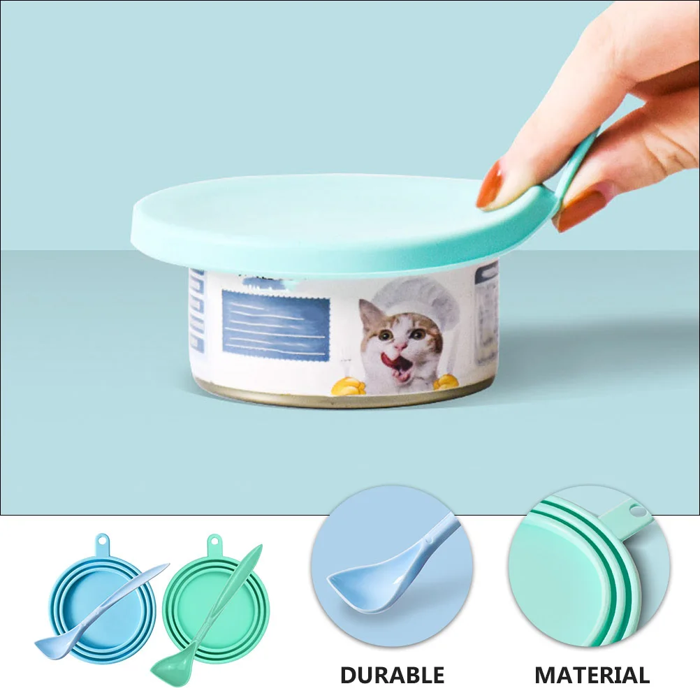 

4Pcs Silicone Can Covers Pet Food Lid Set Flexible Dishwasher Safe Covers for Cat Dog Food Feeding Spoon
