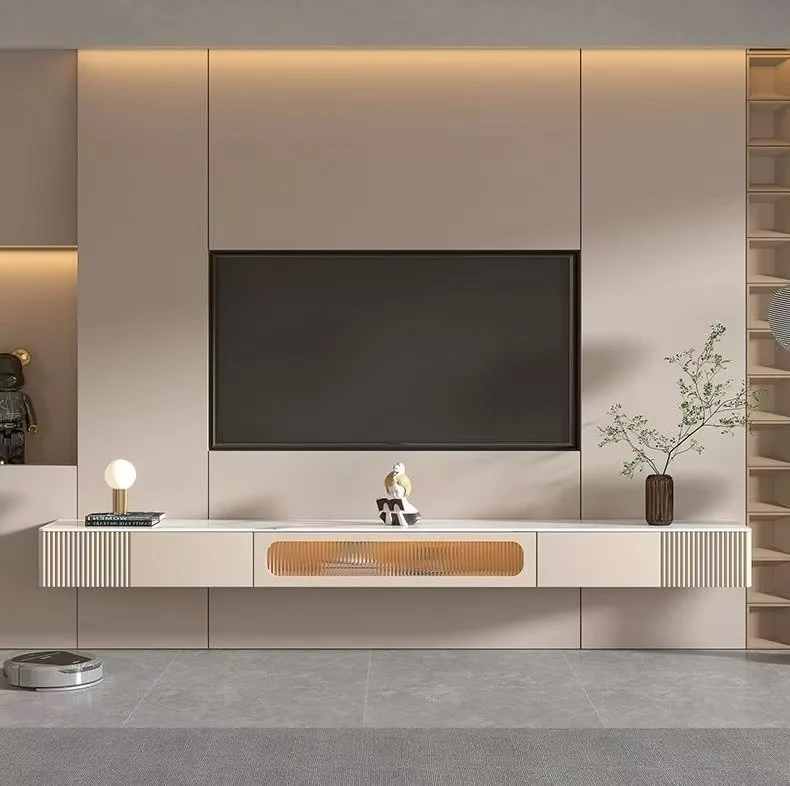 

#￥Italian New Design Suspended Light Luxury Modern Tv Stand with Storage for Hotel Floating Tv Table Set With Center Table
