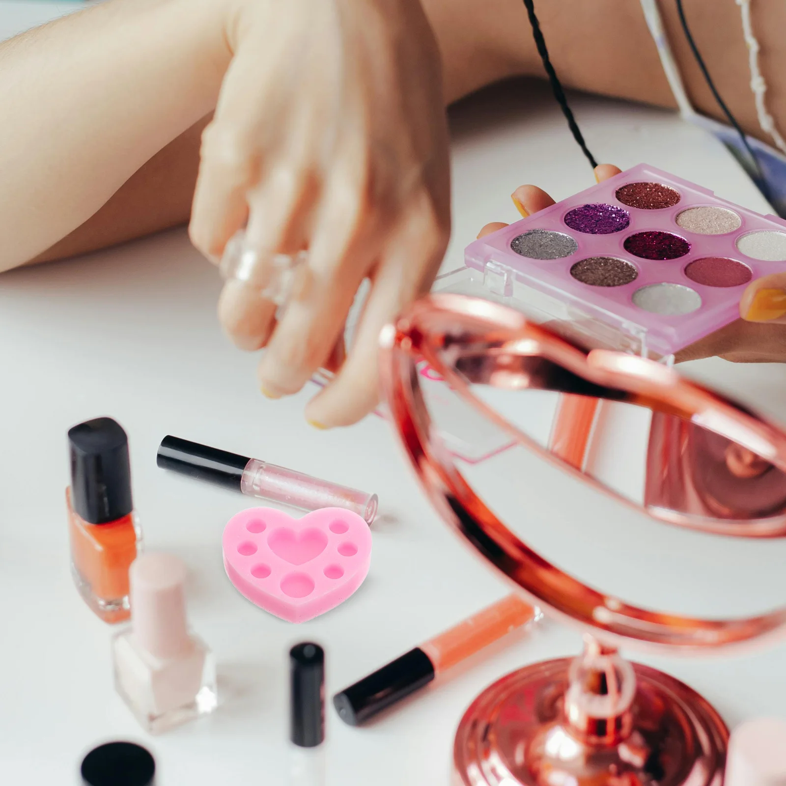 Paleta de accesorios de maquillaje de corazón para cejas, teñido de pestañas, laminación, herramienta de maquillaje reutilizable, color rosa