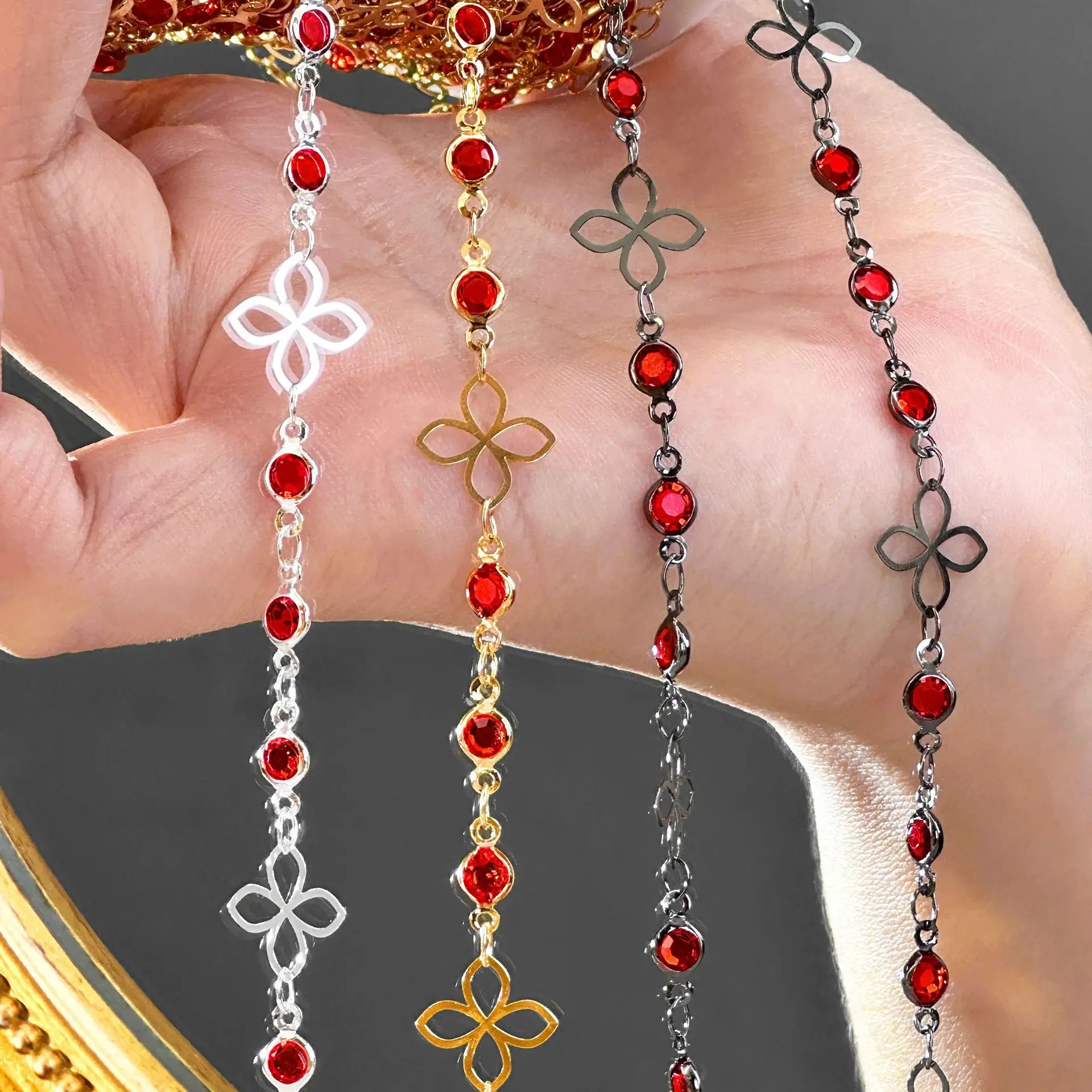 1 Meter Vintage Kupfer Stern-Wassertropfen-Hohlkette mit Glasrhinestonen für Schmuckherstellung DIY Halsketten Armbänder Zubehör – Detail 2