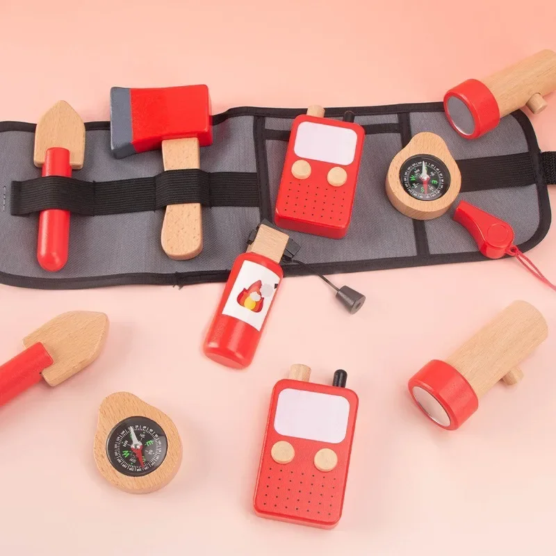 Outil de Simulation en bois pour enfants, ensemble de sacs de taille de pompier, jeu de rôle, jouets éducatifs pour enfants