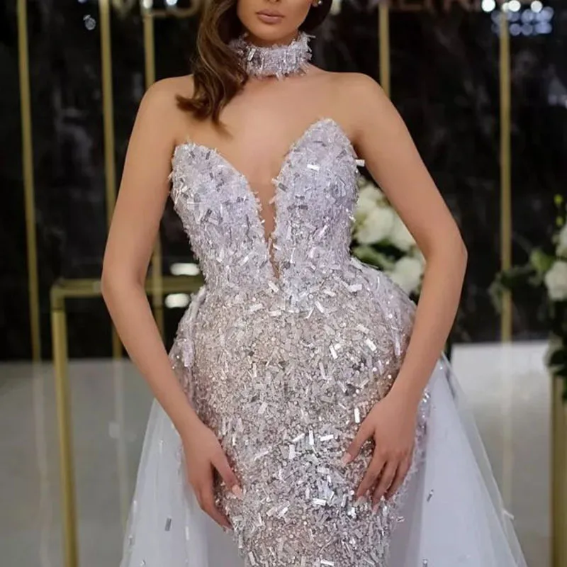Sommerliches neues Damenkleid mit Pailletten, ärmellos, langes, elegantes Mesh-Kleid im Fishtail-Stil