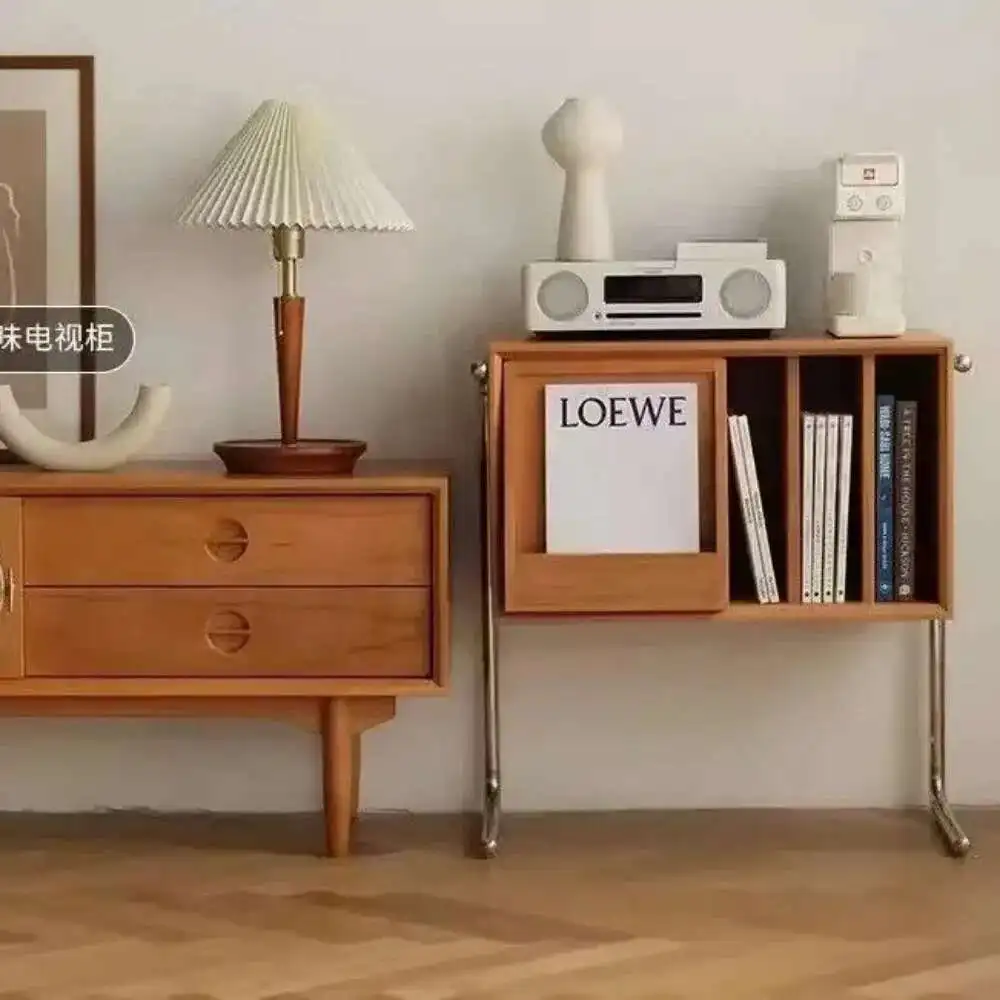 Nordic Solid Wood Bookcase Living Room Sofa Side Cabinet Locker Simple Magazine Cabinet Home Retro Storage Cabinet image 3