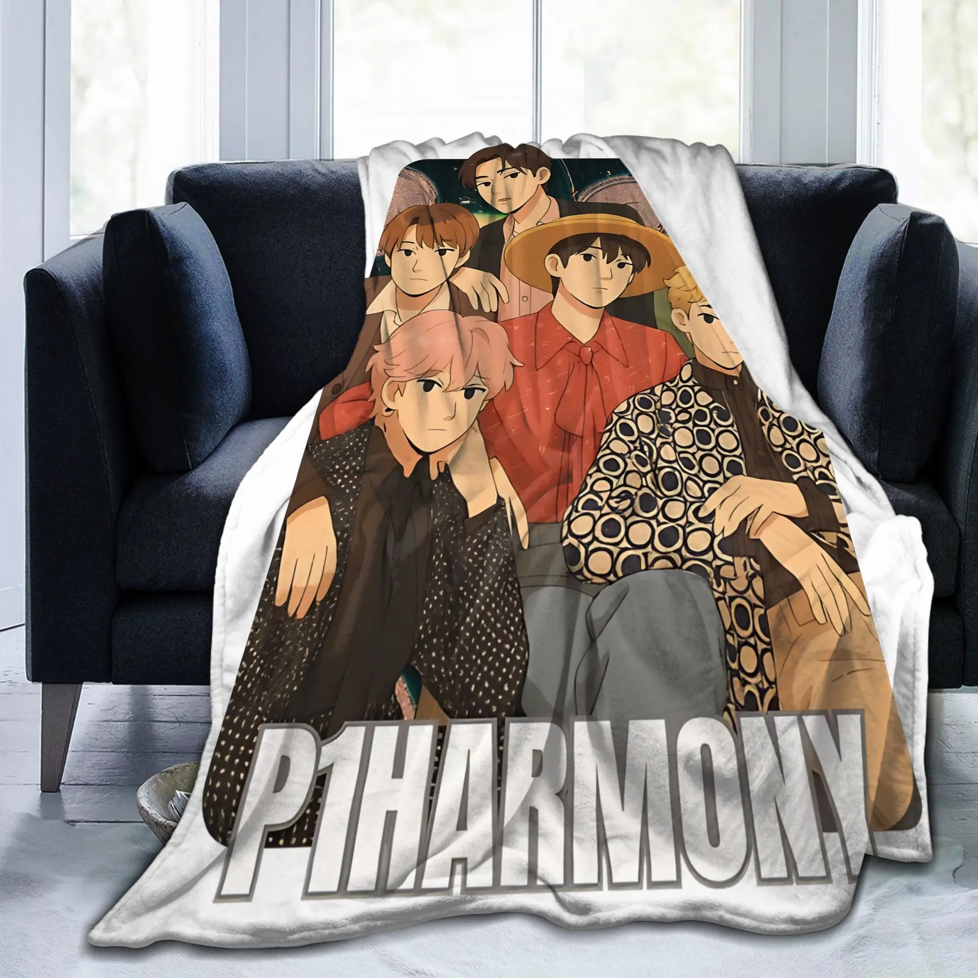 P1Harmony Cartoon Members Kpop Collage Blanket Flannel All Season  Breathable Warm Throw Blankets for Sofa Couch Rug Piece