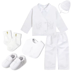 Baby Boys Baptism Outfits Infant Wedding Birthday Party White Cartoon Dove Newborn Formal Gentleman Suits Christening Clothes