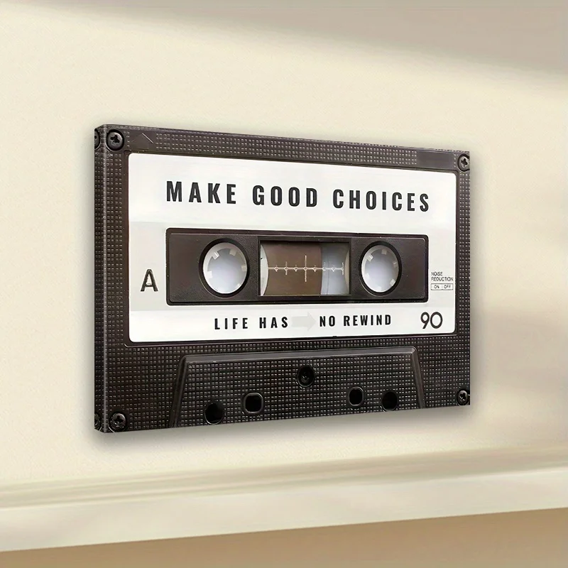 

Винтажная кассетная лента. Мотивационное настенное искусство «Сделай хороших вариантов жизни имеет перемотки» — принт на холсте в рамке с рамой из кедрового дерева,