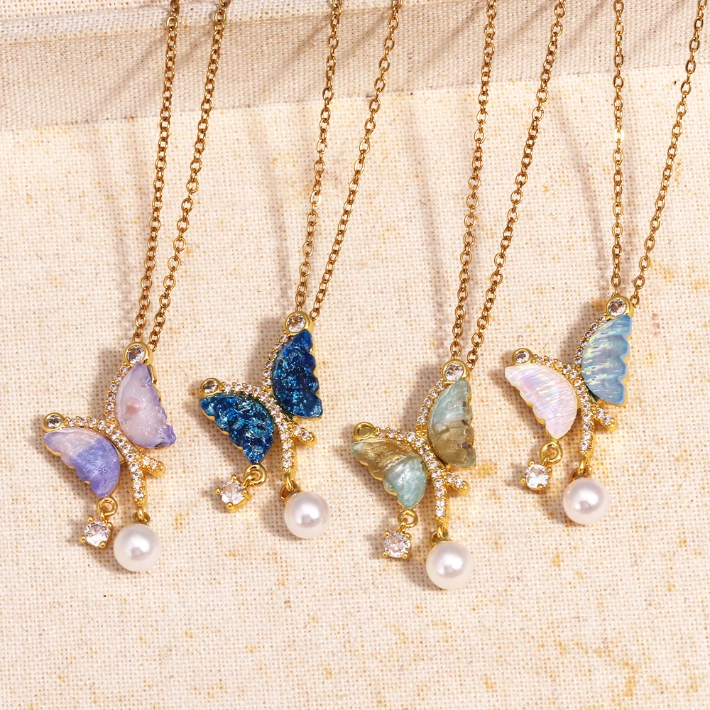 الفاخرة الزركون عقد بحلية متدلية على شكل فراشة قلادة الفولاذ المقاوم للصدأ الحيوان المختنق مجوهرات للنساء الفتيات حفلة هدية دروبشيبينغ CSV #2