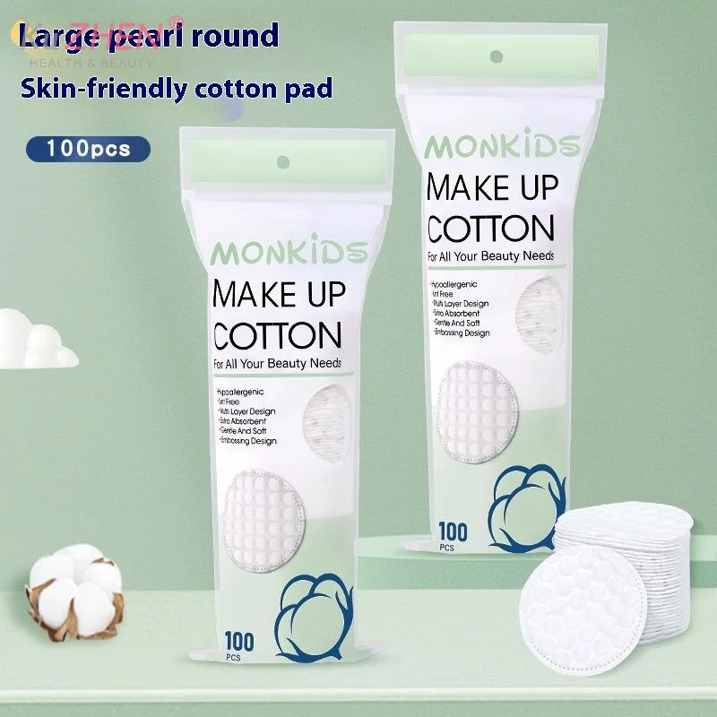 100 個のソフトで通気性のある円形メイク落としパッド両面パールテクスチャコットンパッド、毎日の顔の洗浄に使用