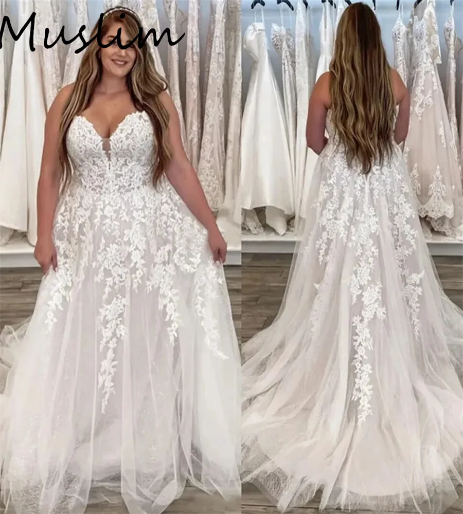 

Plus Size Boho Wedding Dress Appliques Lace Country Garden Bride Dress Elegant Women Country Civil Beach Bridal Customized