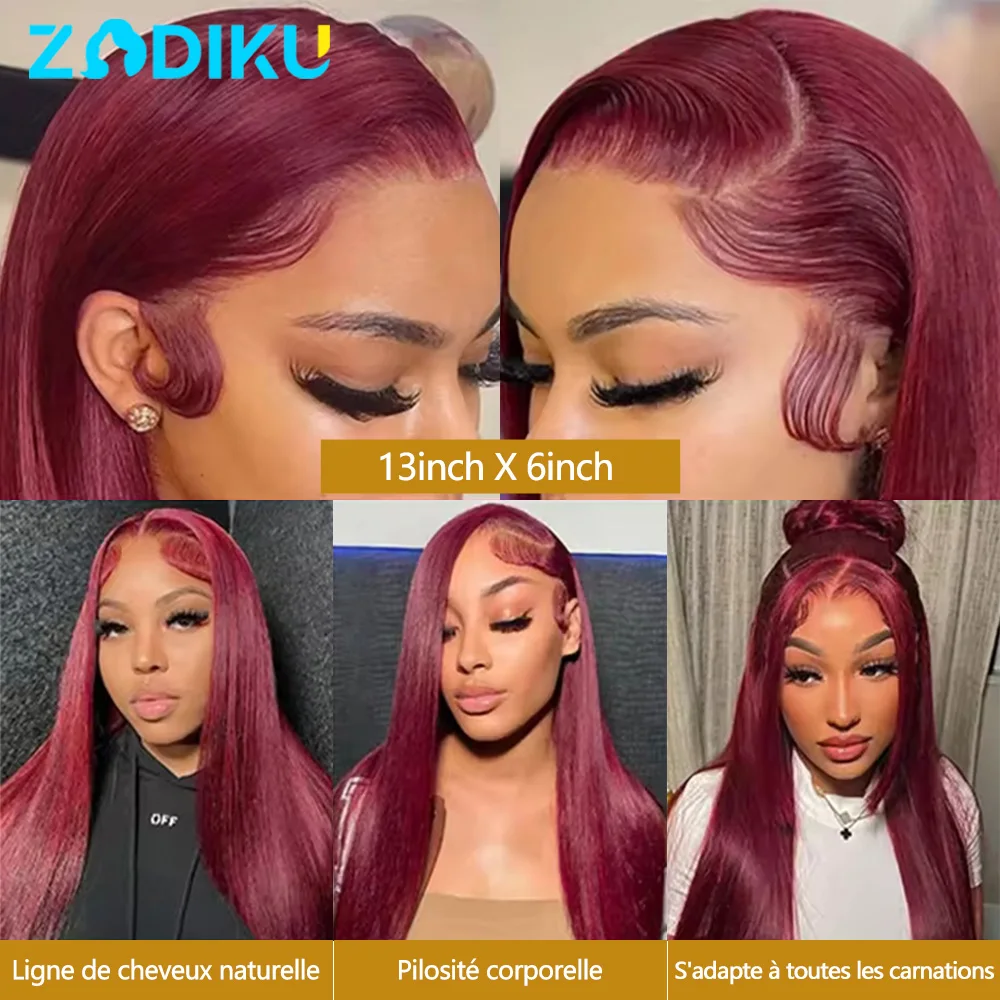 ZIDIKU 30 بوصة بورجوندي أحمر 13x6 خصلات الشعر المستعار الإنسان Hd الدانتيل الجبهة شعر طبيعي مفرود الباروكات 100% شعر الإنسان شعر مستعار أسود التخليص بيع