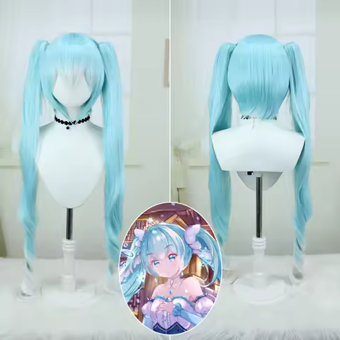 Anime Comic Vocaloid Snow miku light blue gradient wig role play long hair with clip ponytails costume