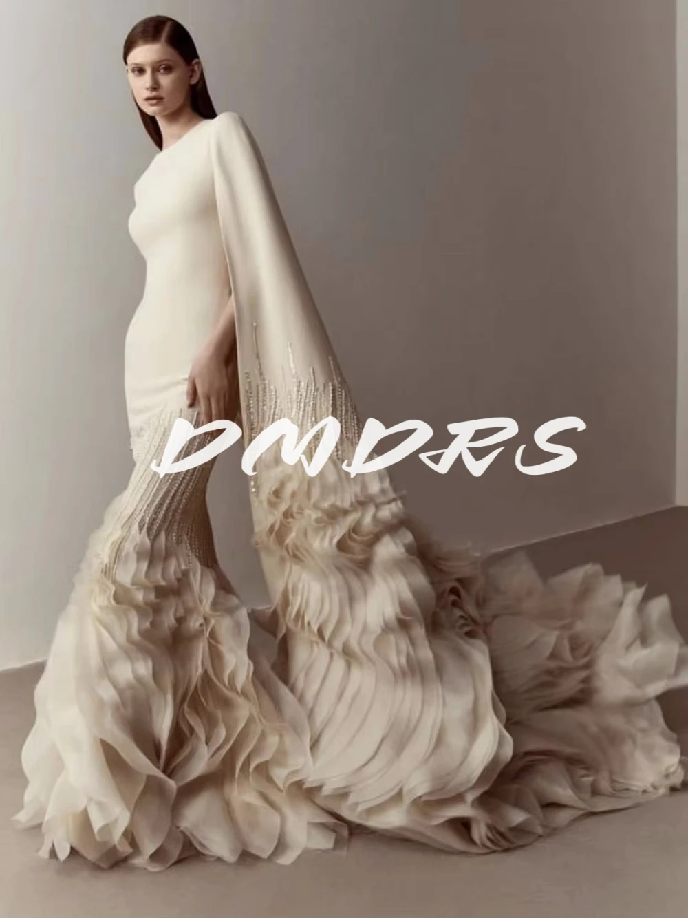 

Romantic O-neck Wedding Dresses Ruched Pleated Sequins Dress For Bride Customized Luxury Mermaid Bridal Gown Vestido De Novia