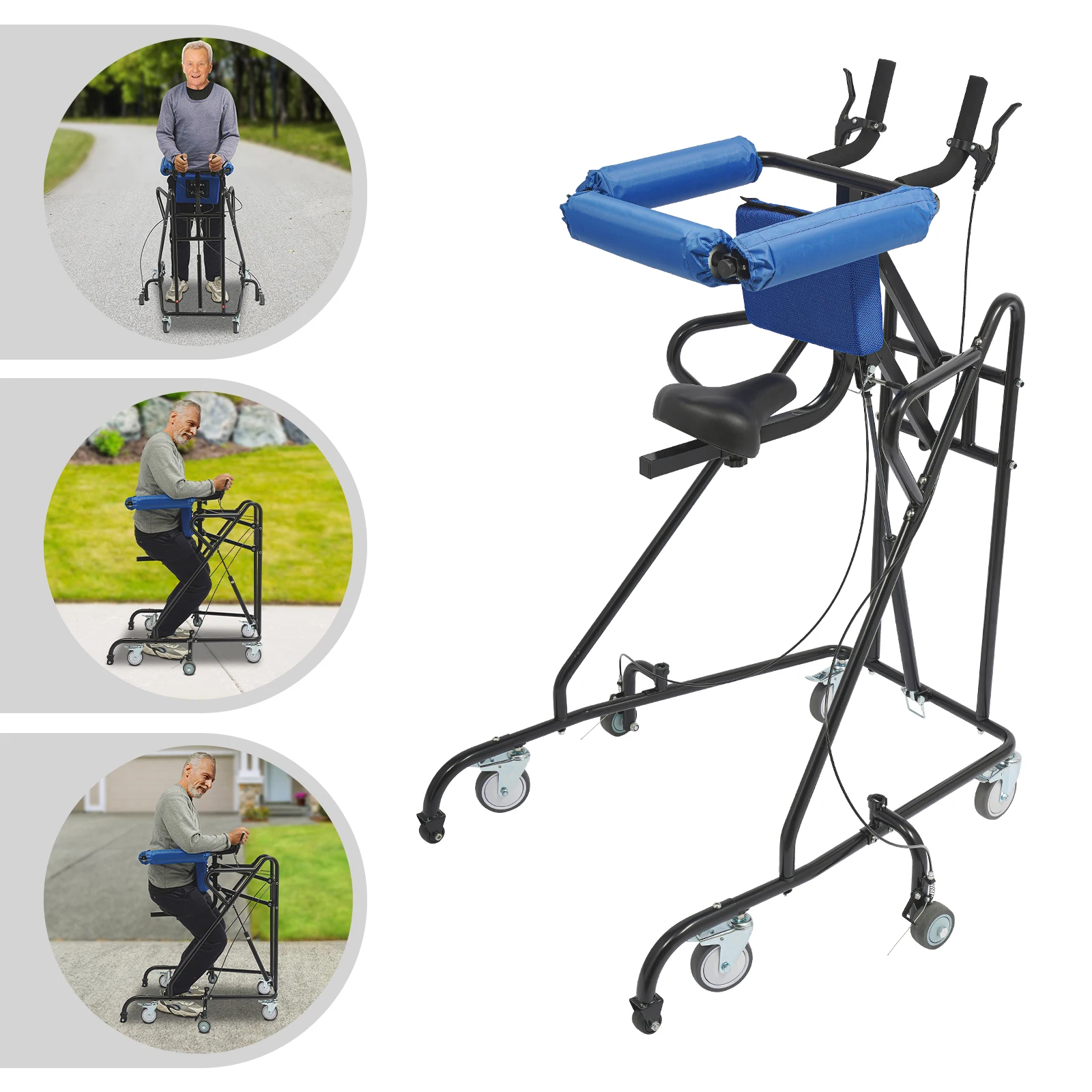 

Помощные ходунки с регулируемой высотой, вертикальные ходунки, опорная рама для спинки, тренажер для ходьбы с 8-колесами для пожилых людей, реабилитация инсульта