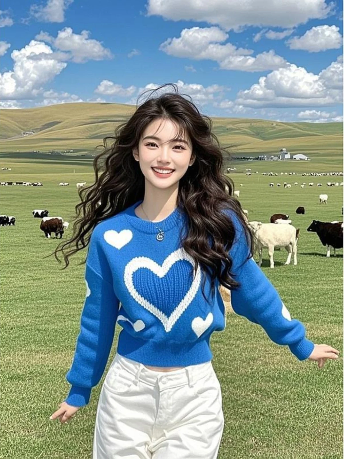 เสื้อผ้าผู้หญิง เสื้อสเวตเตอร์ลายแจ็คการ์ดสุดชิค สไตล์ลำลอง คอกลม ผ้าถักหลวมๆ ใส่สบาย เหมาะสำหรับฤดูใบไม้ผลิและฤดูใบไม้ร่วง