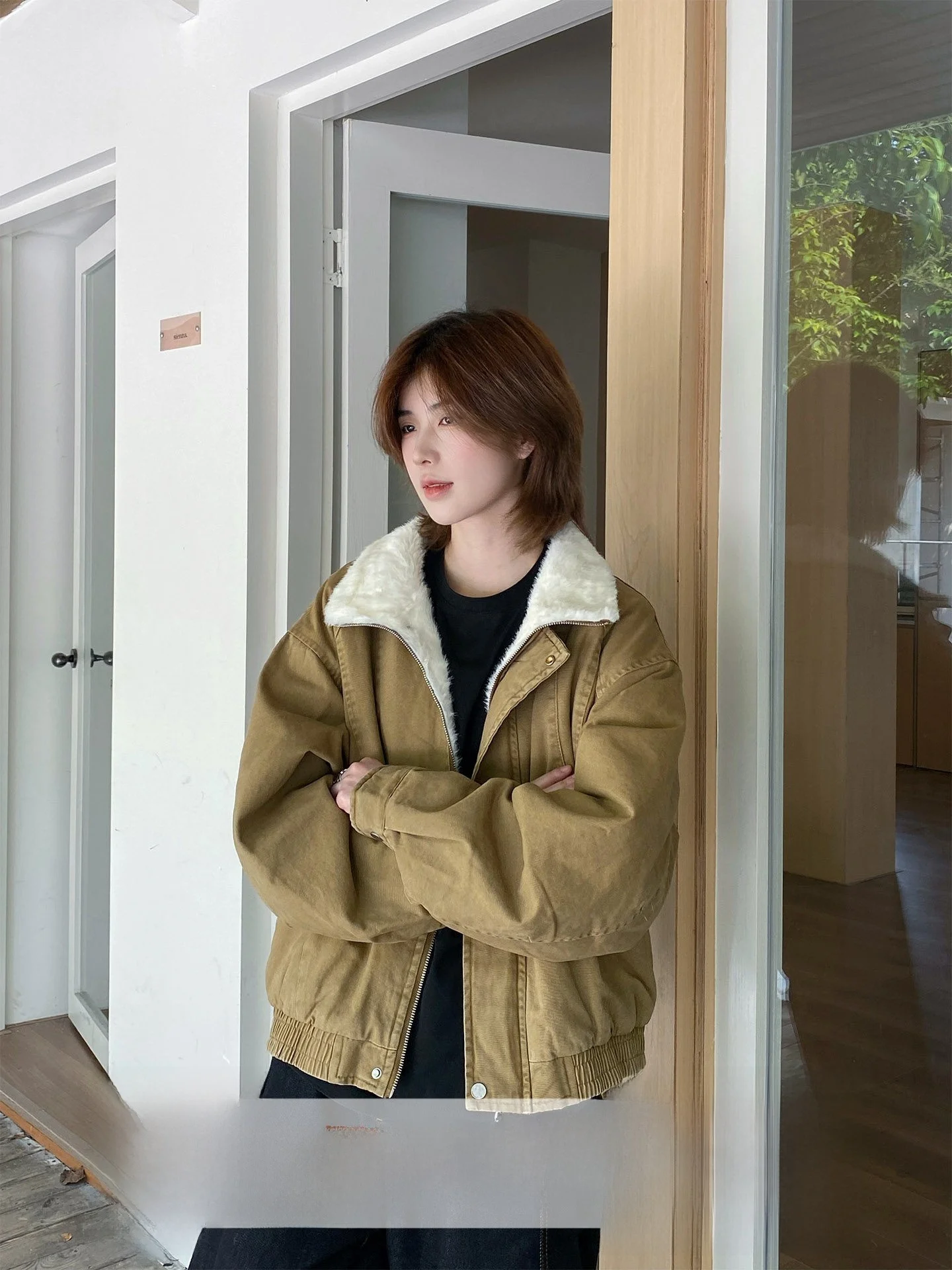 

ex Retro Color Blo Fur Collar Cotton Workwear Jaet Ja Never Stay up Late Sle Winter Long Sve Zipper Closure Coat