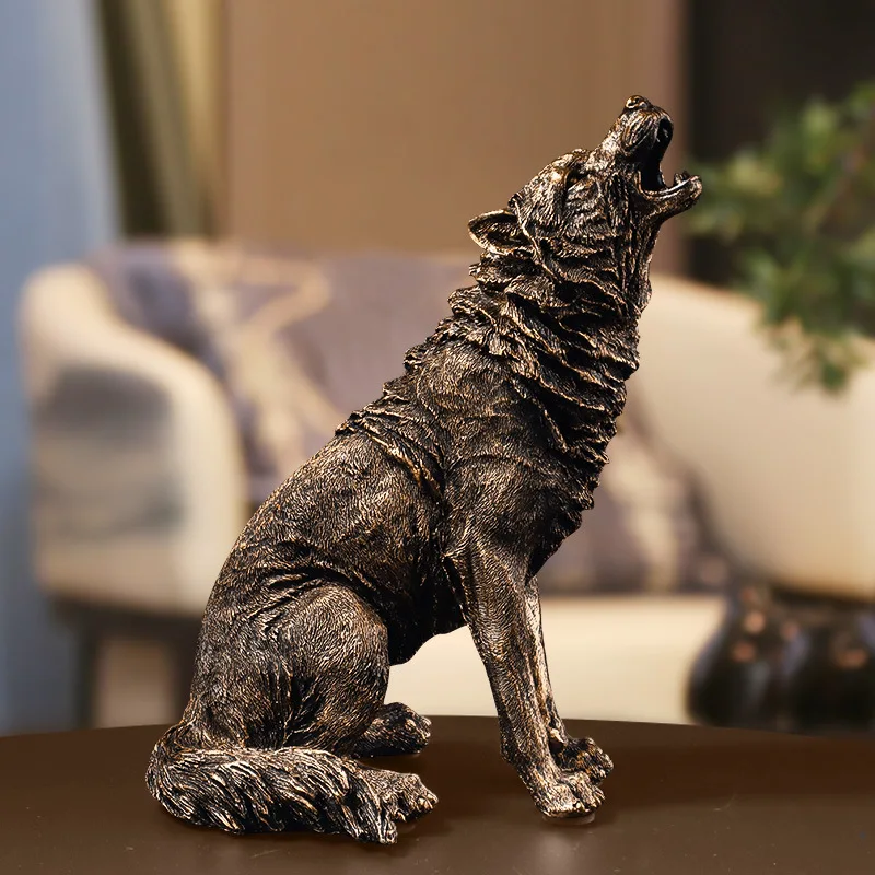 European style home decor resin animal figurine realistic roaring wolf model craft piece living room display window figues new