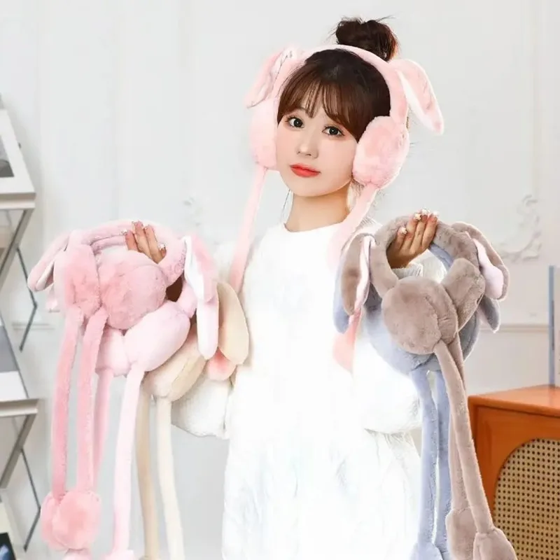 Funny Rabbit Ear Muffs Soft Moving Jumping Ears Winter Warm Earmuffs Ear Warmer for Women Girls