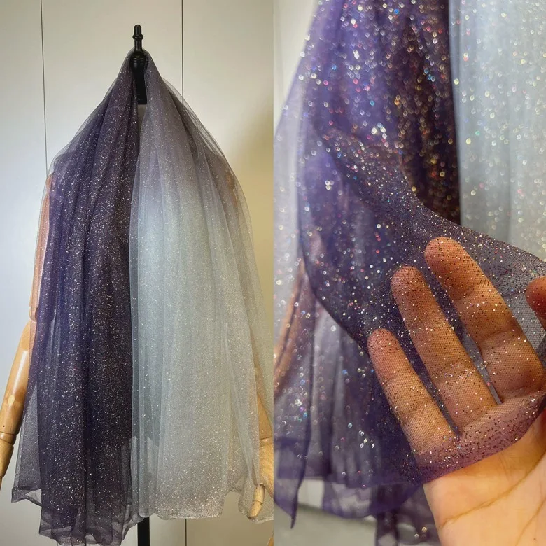 

Ткань из сетки с вышивкой 13 градиентных цветов, с узором из горячего тиснения, кружевная тесьма для вечерних и коктейльных платьев