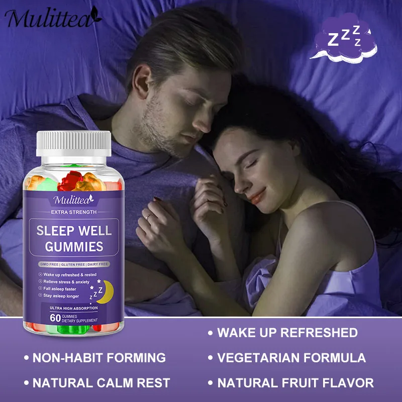 Mulittea Sleep Well Gummies  for Deep Sleep with 5mg Melatonin Per Gummie Support Immunity - Delicious Mixed Berry Flavor